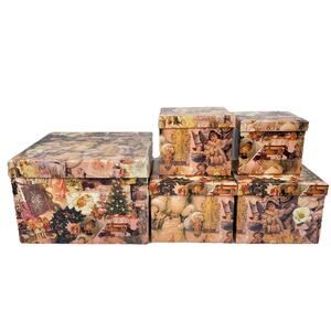Victorian Christmas Nesting Storage Box Set 5 Pink Santa Angel Children VTG